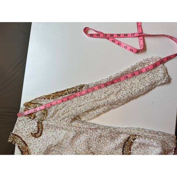 Vintage Cachet Bari Protas Womens 14 Silk Long sleeve Fully Beaded Dress Ivory - Picture 13 of 16